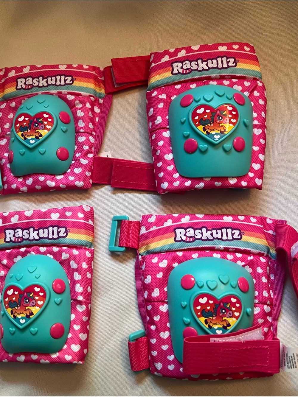 Raskullz Unicorn Rainbow Knee & Elbow Pad Set Pink Heart